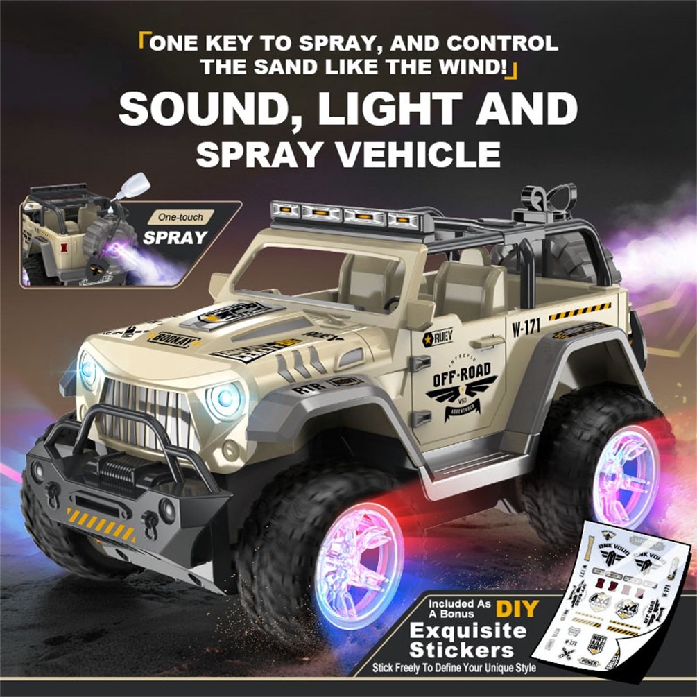 HNH 1:16 Remote Control Car, Off Road Monster Truck 2.4Ghz RC Cars with Stickers, 80 Min Play, Wheel Light, Spray