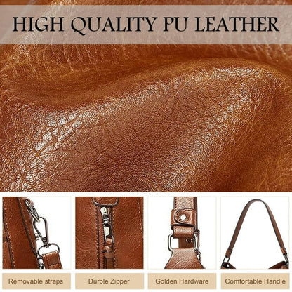HONGLONG Women Handbag, Travel Shoulder Bag Fashion PU Leather Tote Bag, Brown