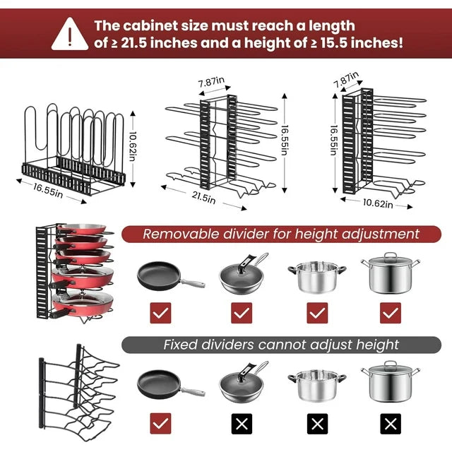 Techvida Pot Rack Organizer, 8-Tier Kitchen Pot and Pan Organizer with 4 Hooks, Adjustable Pot Organizer for Cabinet,Pot Pan Rack under Sink Organizers and Storage