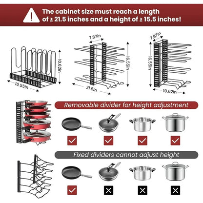 Techvida Pot Rack Organizer, 8-Tier Kitchen Pot and Pan Organizer with 4 Hooks, Adjustable Pot Organizer for Cabinet,Pot Pan Rack under Sink Organizers and Storage