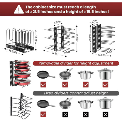 Techvida Pot Rack Organizer, 8-Tier Kitchen Pot and Pan Organizer with 4 Hooks, Adjustable Pot Organizer for Cabinet,Pot Pan Rack under Sink Organizers and Storage