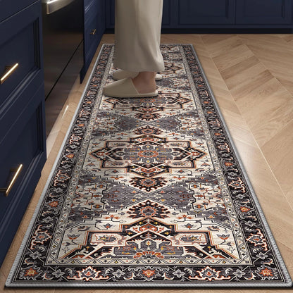 TECHVIDA 2'x8' Hallway Runner Rug Boho,Non Slip Machine Washable Rugs for Hallway Kitchen,Brownish Black