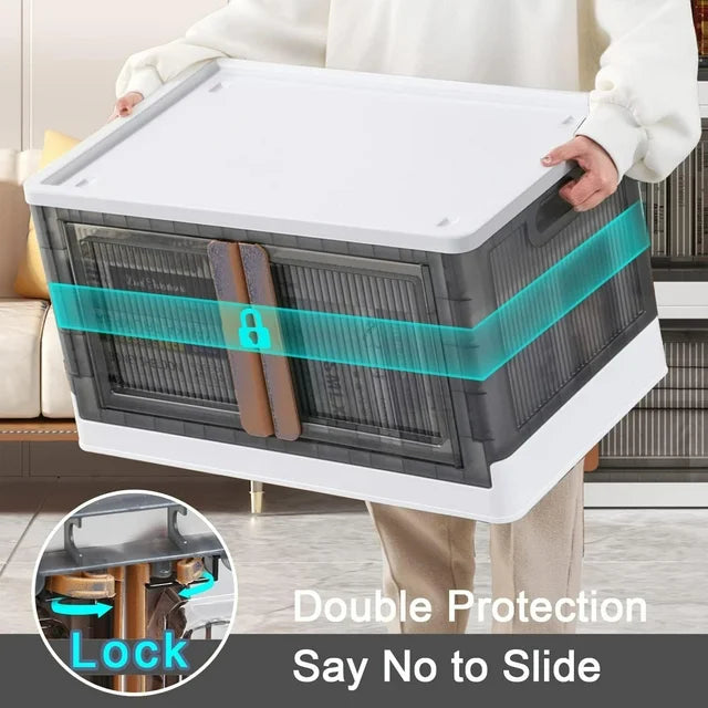 TECHVIDA Stackable Storage Bins with Lids, 25 Gal Collapsible Storage Bins, Clear Plastic Closet Organizer, Stackable Toy Storage Box, Foldable Storage Container with Door (4 Pack, White)