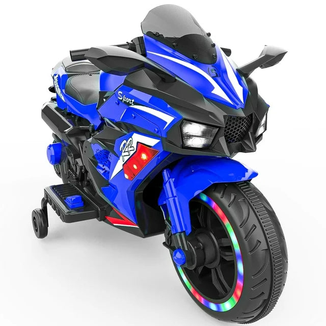 Werseon Kids Motorcycle, Ride on Motorcycle Toys Electric Motorcycle with LED Lights, 12V Motorcycle for 3-6 Year Kids, Blue