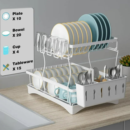 WERSEON White Dish Racks for Counter, Stainless Steel Dish Drying Rack with Drip Tray & Utensil Holder, Kitchen Drying Rack for Dishes
