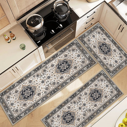 TECHVIDA Kitchen Rugs 3 Piece Set,Non Slip Machine Washable Kitchen Mats,Boho Vintage Abstract Kitchen Carpet for Farmhouse Living Room Hallway