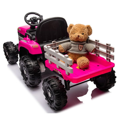 HNH 24V Ride on Toy,Kids Ride On Tractor with Trailer & Remote,Electric Car Toy with Bluetooth