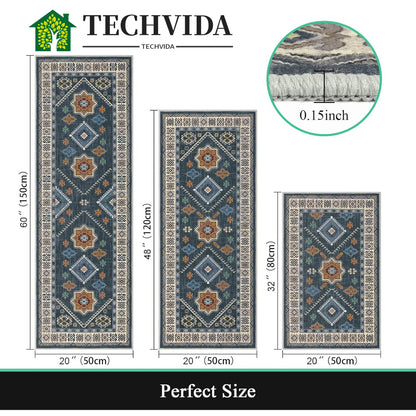 TECHVIDA Boho Kitchen Rug Sets 3 Piece with Runner Non Slip Kitchen Rugs and Mats Washable Kitchen Mats for Floor Thick Kitchen Floor Mat Carpet Runner Rugs for Hallway Laundry Holiday Decor