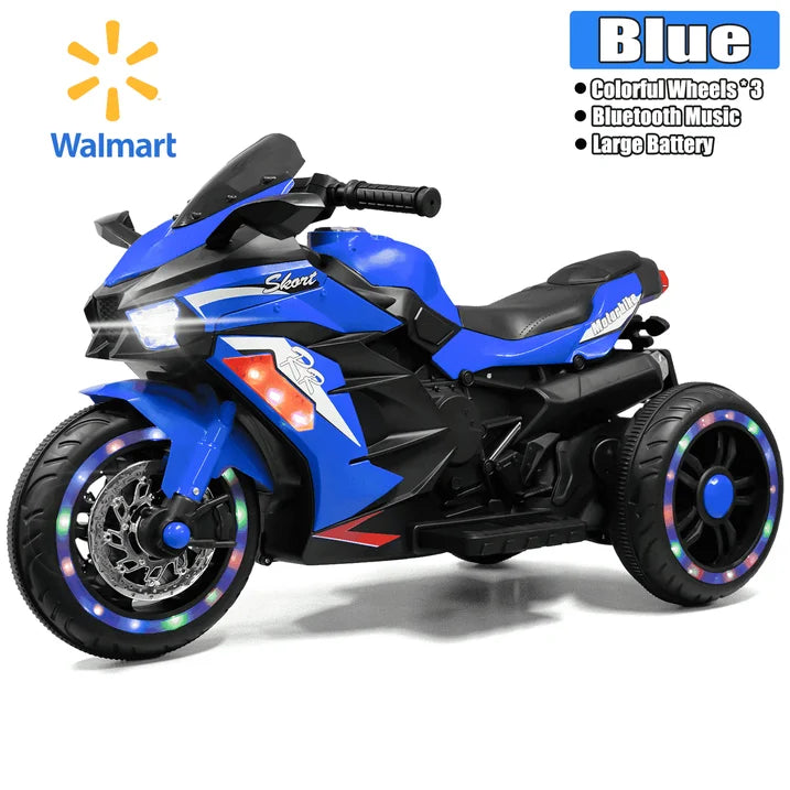 HNH Kids Motorcycle Ride On Car with 3 Wheel, 12V Electric Motorbike for Kids, LED Tire and Bluetooth Music, Ride On Car Gift