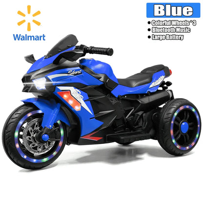 HNH Kids Motorcycle Ride On Car with 3 Wheel, 12V Electric Motorbike for Kids, LED Tire and Bluetooth Music, Ride On Car Gift