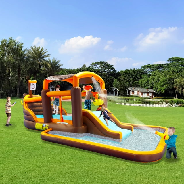 HNH Inflatable Water Slide with Blower Bounce House for Kids with Cruise Ship Design Splash Pool
