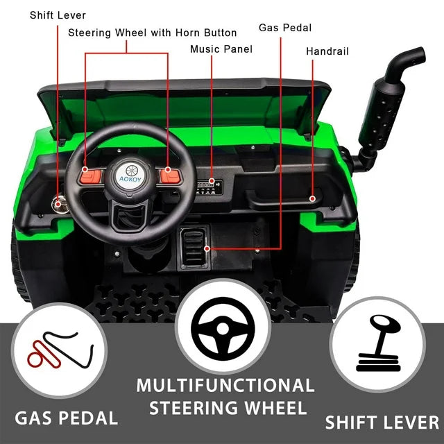 HNH 24V 2 Seater Ride on Car with Remote Control, Ride on Dump Truck with Dump Bed,Electric Car for Kids with 6 Wheels, Ride on UTV with LED Lights, Bluetooth