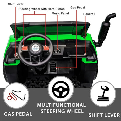 HNH 24V 2 Seater Ride on Car with Remote Control, Ride on Dump Truck with Dump Bed,Electric Car for Kids with 6 Wheels, Ride on UTV with LED Lights, Bluetooth