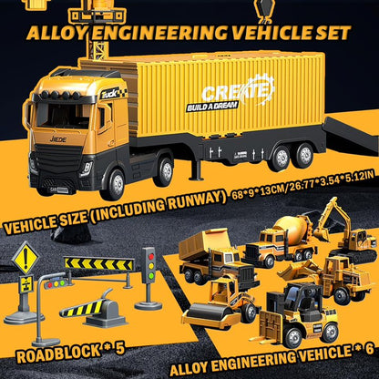 Kids Construction Toys, Construction Truck Toys Set w/Crane, Excavator, Forklift,Bulldozer,Dump Trucks,Cement Truck,Road Roller, Alloy Construction Vehicle Toys for 3 4 5 6 7 8 Years Old Boys Gifts