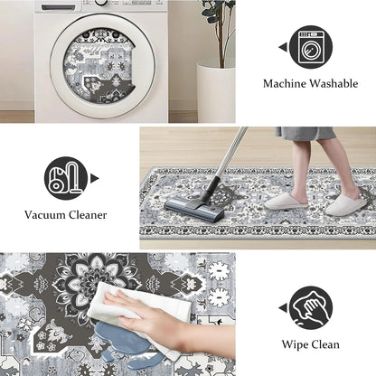 TECHVIDA Kitchen Rug Set 3 Piece,Non Slip Machine Washable Kitchen Mats,Boho Farmhouse Hallway Doormat for Home Deco