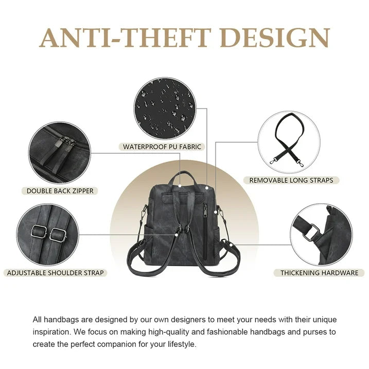 HONGLONG PU Leather Backpack Purse for Women Casual Handbag Ladies Shoulder Bags Black