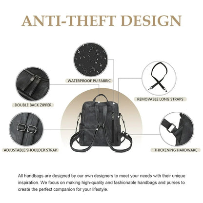 HONGLONG PU Leather Backpack Purse for Women Casual Handbag Ladies Shoulder Bags Black