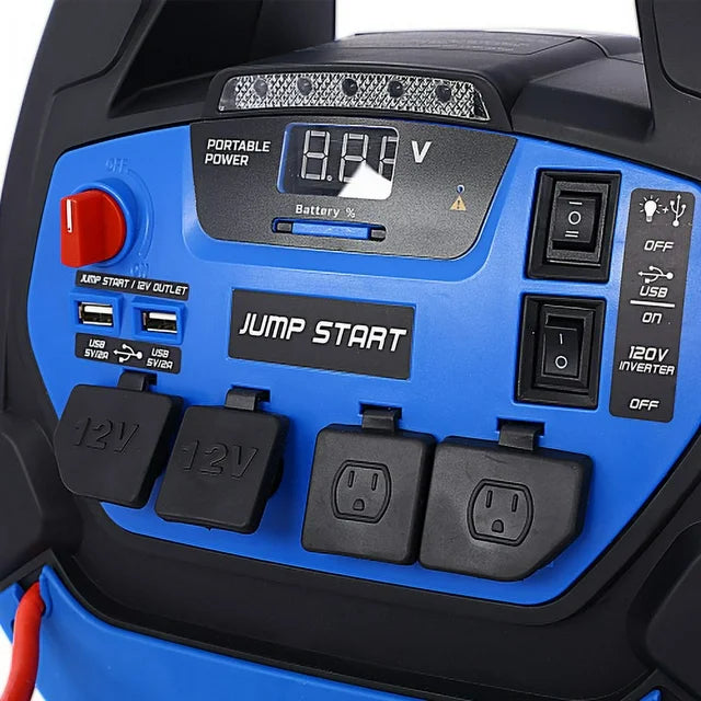 ELTPOWER 12V Emergency Auto Battery Booster Box Rechargeable Jump Starter 1800 Amps Air Compressor and AC 12V DC USB Power Station for Gas Diesel Vehicles