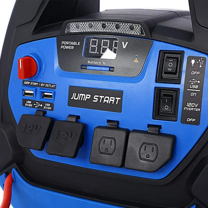 ELTPOWER 12V Emergency Auto Battery Booster Box Rechargeable Jump Starter 1800 Amps Air Compressor and AC 12V DC USB Power Station for Gas Diesel Vehicles