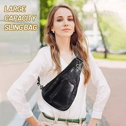 YOMYM Womens Sling Bags PU Leather Small Crossbody Sling Backpack Fashion Chest Bag Sling Bag for Women Travel
