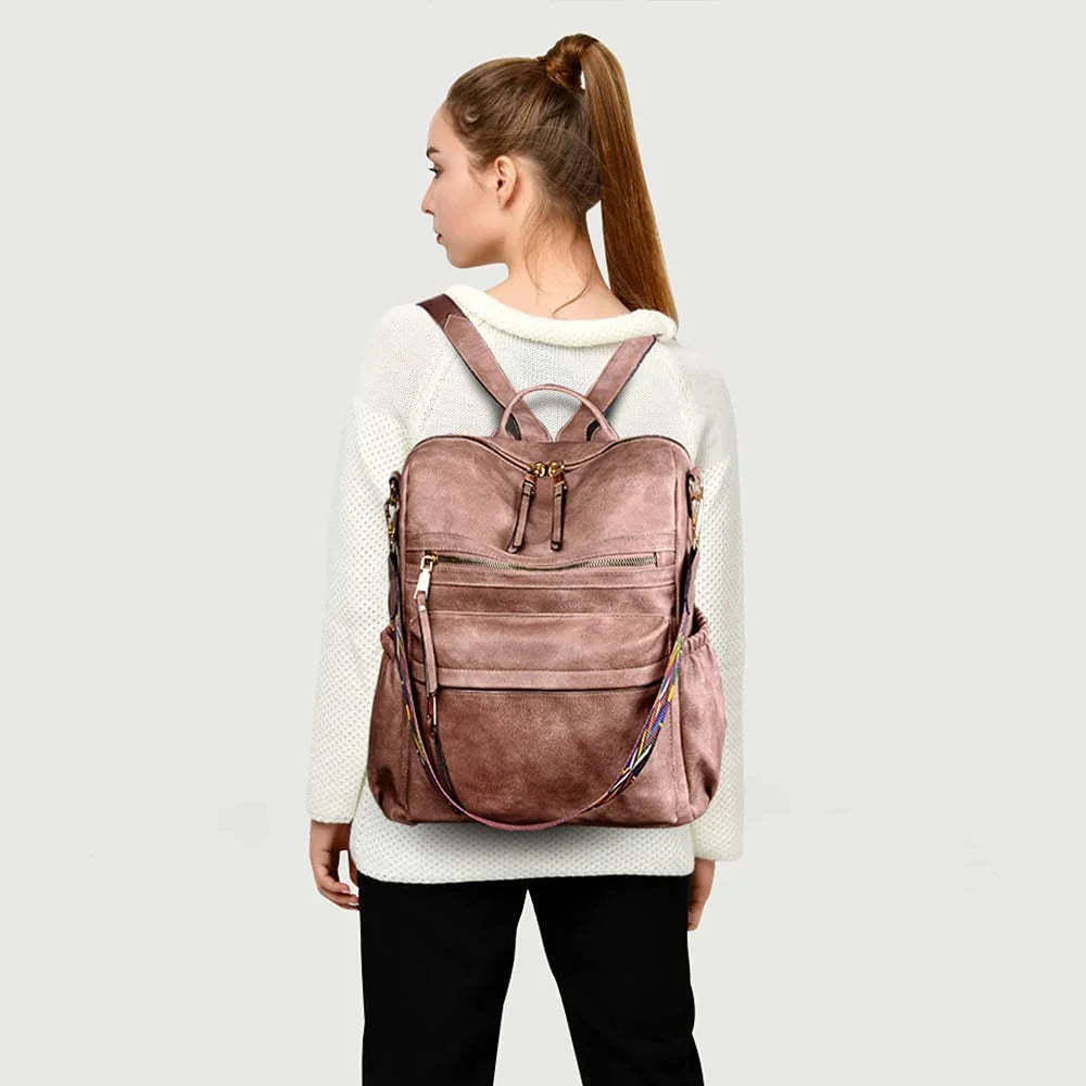 YOMYM Women Backpack Purse Fashion Leather Designer Ladies Convertible School College Shoulder Bags with Colorful Strap