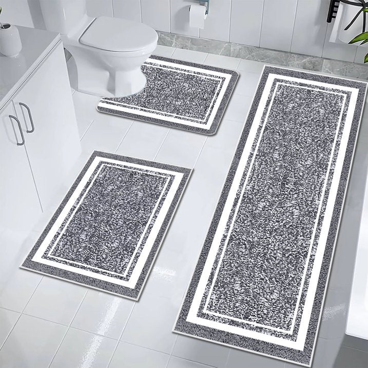 TECHVIDA Bathroom Rugs 3pcs Set,Non-Slip Ultra Soft Bath Rugs,Machine Washable,Water Absorbent,Light Gray