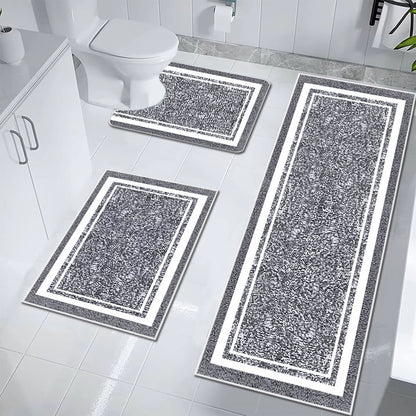 TECHVIDA Bathroom Rugs 3pcs Set,Non-Slip Ultra Soft Bath Rugs,Machine Washable,Water Absorbent,Light Gray