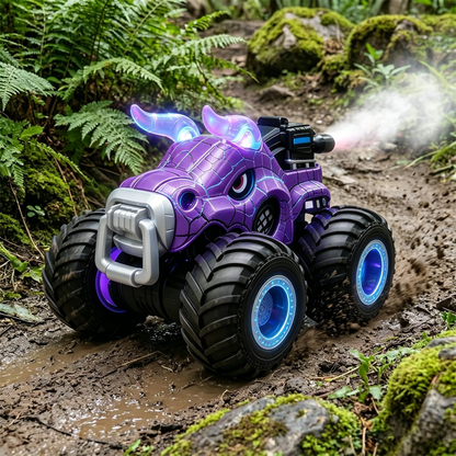 HNH 1:18 RC Monster Trucks Remote Control Car for Kids, 360°Rotating All Terrain RC Stunt Car with Light & Music, Cow-Purple