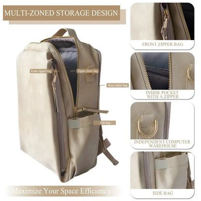 HONGLONG PU Leather Backpack for Women Fashion Multipurpose Design Convertible Backpack Purse Large Shoulder Bag Travel Bag Beige
