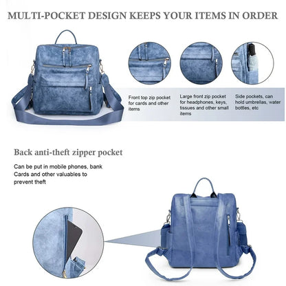 HONGLONG Backpack Purse for Women, Ladies Waterproof Shoulder Bag Travel Backpacks, Blue