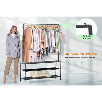 Techvida Clothes Rack Heavy Duty Clothing,Garment Rack Freestanding,Rods Garment Rack with Wheels,Multi-Functional Bedroom Clothes Rack,Black