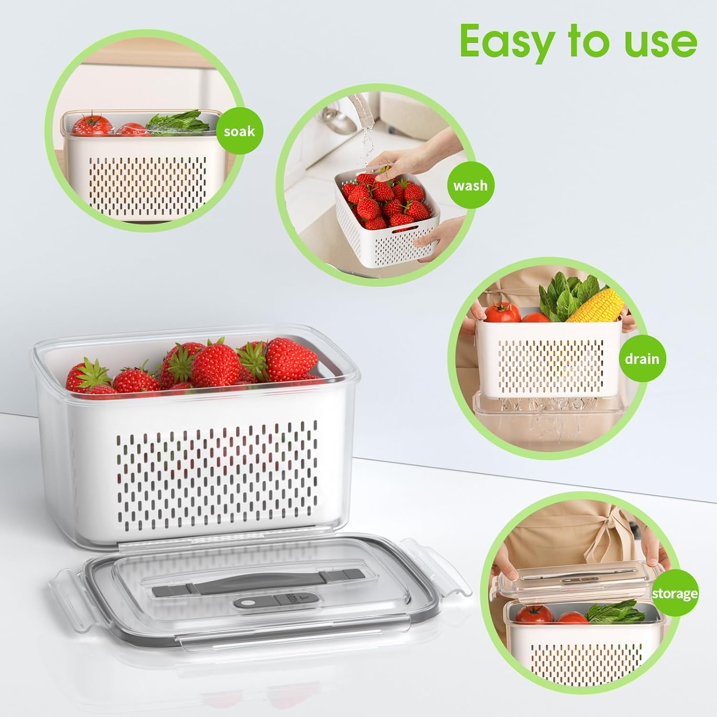 Werseon 10 PCS Fruit Storage Containers for Fridge, 5 Size Food Containers for Refrigerator Organizers Bins with Colander Set, Vegetable Storage Bins with Lids and Handle,16L