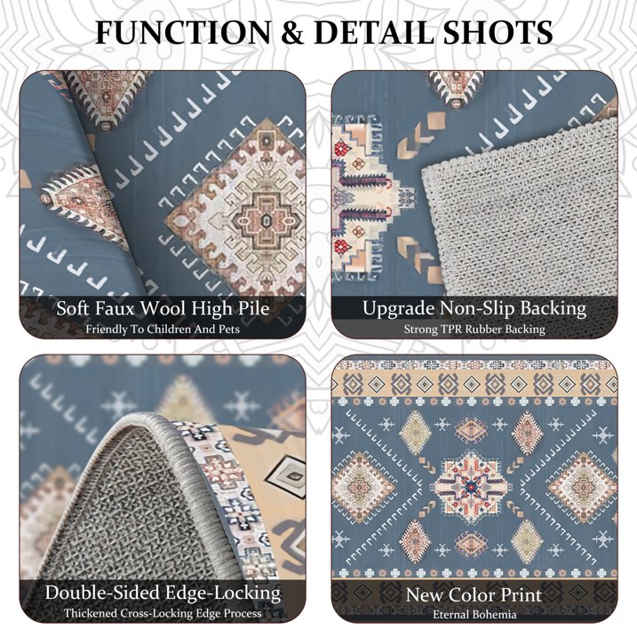 TECHVIDA Kitchen Rugs 4 Piece Set,Non Slip Machine Washable Kitchen Mats,Boho Vintage Abstract Kitchen Carpet for Farmhouse Living Room Hallway