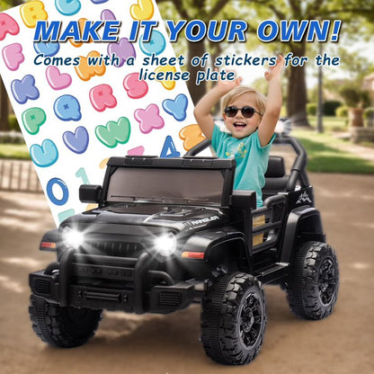 12V Ride on Truck Car for Kids with Parents Control, Ride on Toys for Toddlers with Music, Bluetooth, Four-Wheels Suspension, USB, Headlights, Black