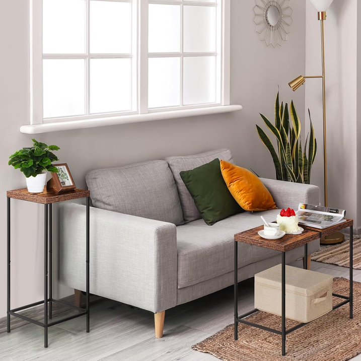 Cheelom 2 Piece Wooden Narrow Console Table, Tall Side Table, Long Hallway Sofa Side Table, Small and Slim, Living Room Table Set for Bedroom Dorm Metal