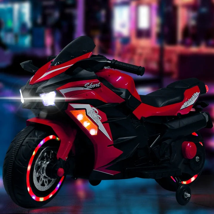 HNH 12V Kids Electric Motorcycle for Child, Motorcyle for Kids with Bluetooth, LED Lights (Red)