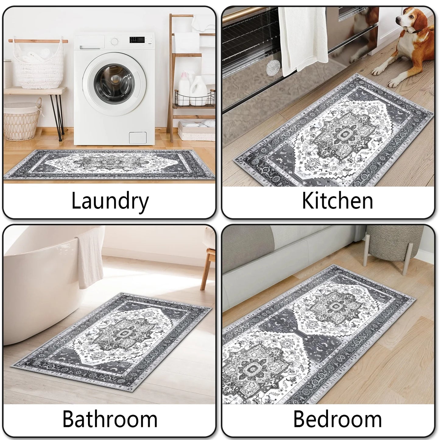TECHVIDA Kitchen Rugs 3 Piece Set,Kitchen Mats for Floor Non-Slip Machine Washable, Boho Farmhouse Hallway Doormat for Holiday