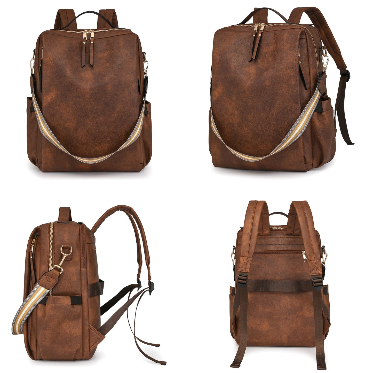 HONGLONG Women's Backpack Purse, PU Leather Laptop Backpack with 15.6 Inch Laptop Compartment, College Work Computer Bag