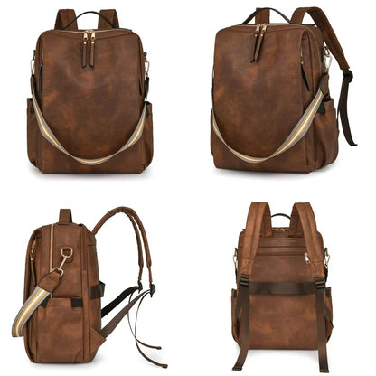 HONGLONG Women's Backpack Purse, PU Leather Laptop Backpack with 15.6 Inch Laptop Compartment, College Work Computer Bag