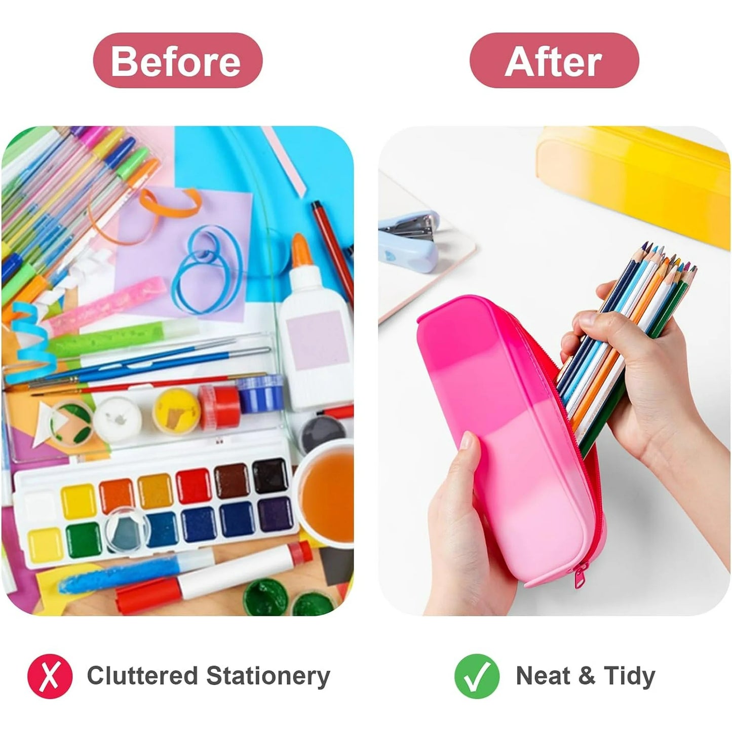 Lakecy 4Pcs Pencil Case Pencil Pouches Silicone Waterproof Pen Bag for School Office Supplies