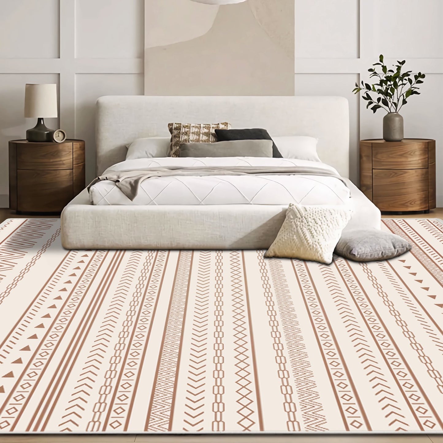 FOXHOUSE 6x9 Area Rugs Living Room,Large Soft Machine Washable Boho Moroccan Farmhouse Neutral Stain Resistant Indoor Floor Carpet for Bedroom Dining Room Office Playroom - Beige Brown