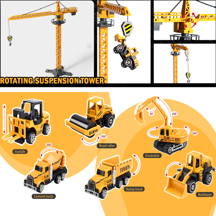 Kids Construction Toys, Construction Truck Toys Set w/Crane, Excavator, Forklift,Bulldozer,Dump Trucks,Cement Truck,Road Roller, Alloy Construction Vehicle Toys for 3 4 5 6 7 8 Years Old Boys Gifts