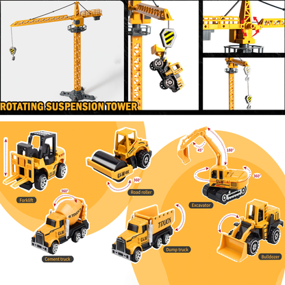 Kids Construction Toys, Construction Truck Toys Set w/Crane, Excavator, Forklift,Bulldozer,Dump Trucks,Cement Truck,Road Roller, Alloy Construction Vehicle Toys for 3 4 5 6 7 8 Years Old Boys Gifts