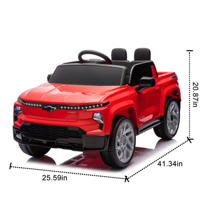 Licensed Chevrolet Silverado Truck for Kids, 12V Ride on Car with Parents Control,LED Lights,Bluetooth,Music,USB,Aged 2-6 Years,Red