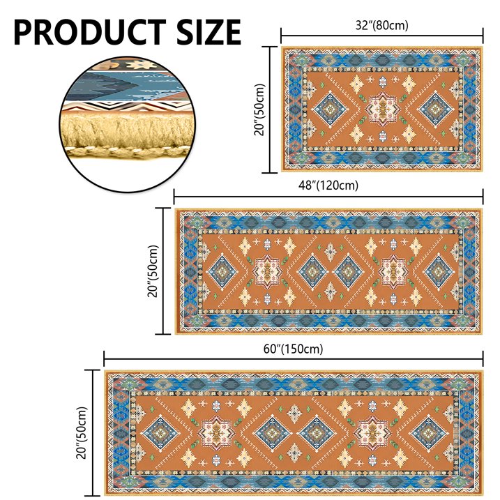 TECHVIDA Kitchen Rugs 3 Piece Set,Kitchen Mats For Floor Non-Slip Machine Washable, Boho Farmhouse Hallway Doormat for Holiday