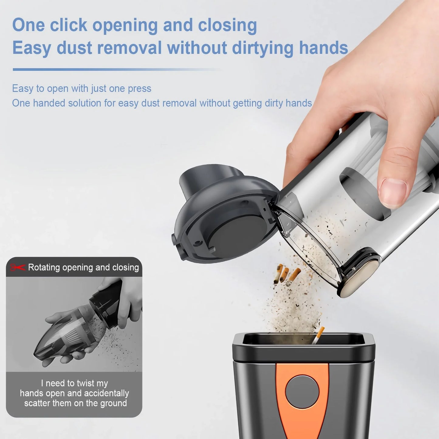 Bangben Car Vacuum Cleaner, Portable Cordless Vacuum Cleaner, Multifunctional Suction and Blow, with 5 Nozzles, Gray