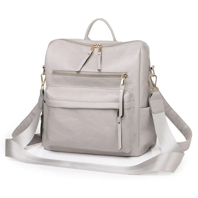 HONGLONG Women's Fashion Leather Backpack Purse Multipurpose Handbags Shoulder Bag Travel Bag,Gray