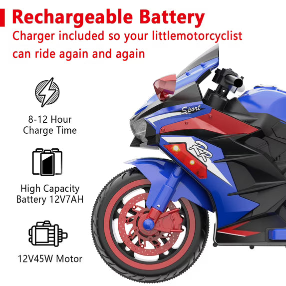ProToys 12V Kids Motorcycle with Remote Control,Electric Motorbike Ride on Toy,Motorcycle for Kids 3-6 Years Old