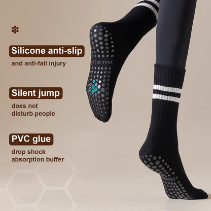 YOMYM 4 Pairs Non Slip Pilates Socks with Grips for Women, Crew Grip Socks for Yoga, Barre, Hospital, Barefoot Workout