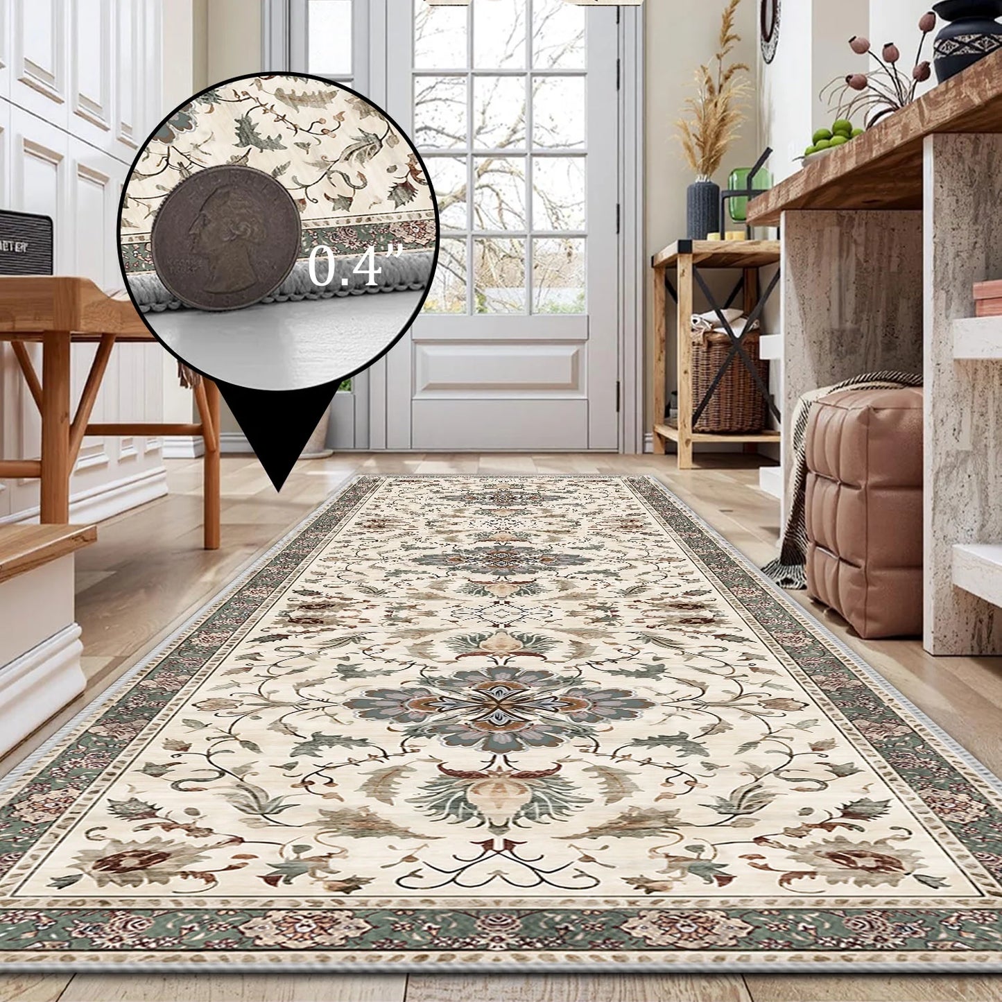 TECHVIDA 2'x6' Hallway Runner Rug Boho,Non Slip Machine Washable Rugs for Hallway Kitchen,Yellowish Brown